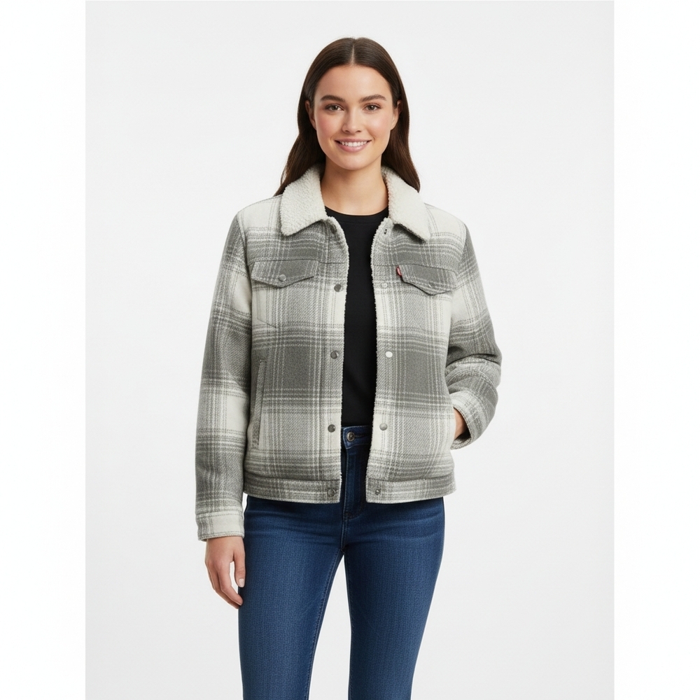 Levi’s Women’s Green Plaid Sherpa Jacket Coat Size L